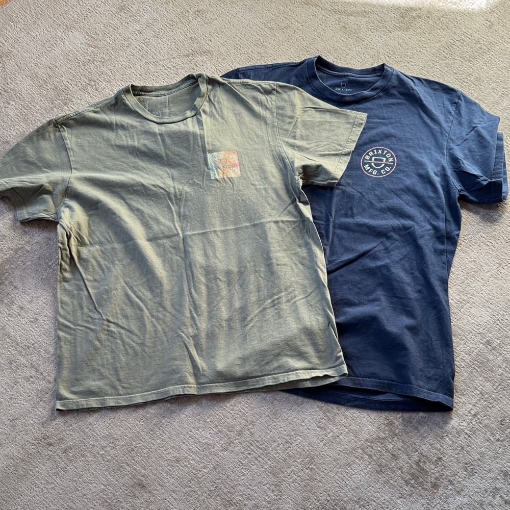 Brixton Men’s Short Sleeve Tees - Olive and Navy Med Bundle of 2 USED